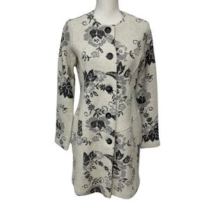 Anthropologie Lucy & Laurel Floral Wool Blend Coat Cream Grey Size Small EUC